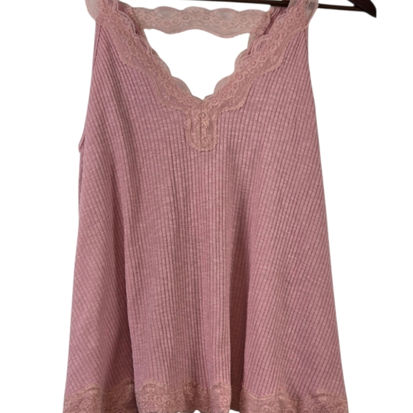 POL Tops - POL Wendy Lace Ribbed Tank Soft Pink Boho Coquette Boutique NWT Small